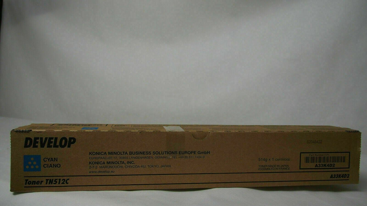 Original Develop TN512C Toner Cyan A33K4D2 for Ineo + 554 Ineo, Ineo + 454 Ineo