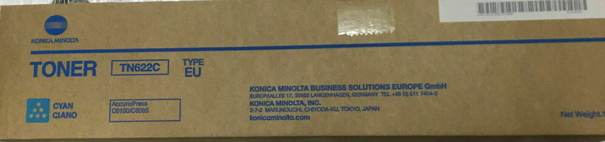 Original Konica Minolta TN622C Toner Cyan A5E7451 Bizhub Press C 6100 C 6085