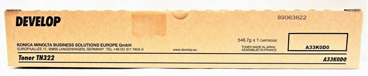 "Original DEVELOP TN322 Toner Black A33K0D0 für Ineo 224e 284e 364e NEU OVP