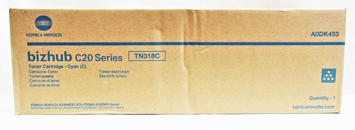 "Original Konica Minolta TN318C Toner Cartridge Cyan A0DK453 für Bizhub C20P