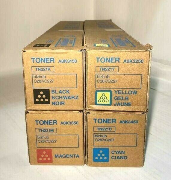 4 x Konica Minolta A8K3150 -450 TN221 Set CMYK Toner Bizhub C287 C227 TN-221 N