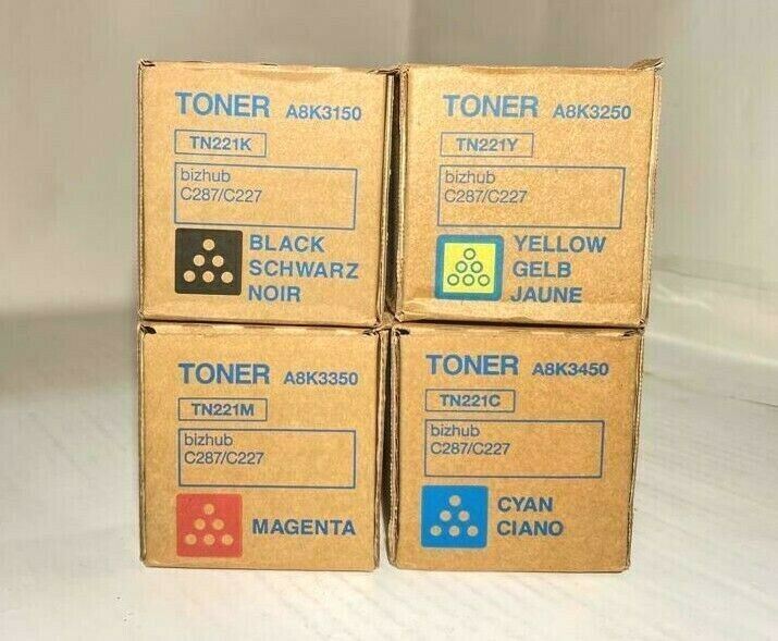 4 x Konica Minolta A8K3150 -450 TN221 Set CMYK Toner Bizhub C287 C227 TN-221 N