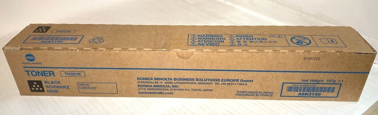 Original Konica Minolta TN221K Toner Black A8K3150 für Bizhub C287 C227 NEU OVP
