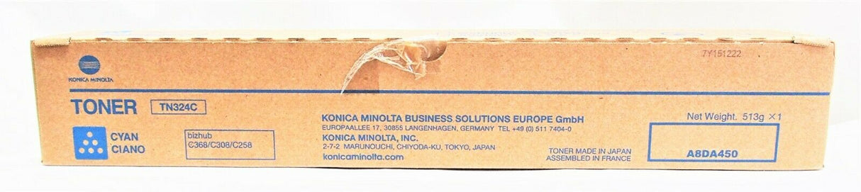 Original Konica Minolta TN324C Toner Cyan A8DA450 für Bizhub C368 C308 C258 NEU