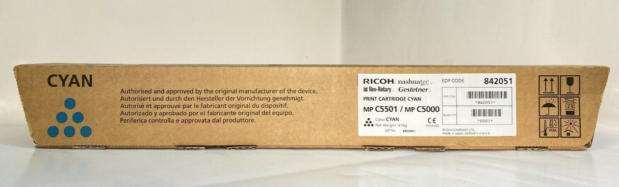 "Original RICOH Toner Cyan Cartridge 842051 MP C5501 C5000 NEU OVP