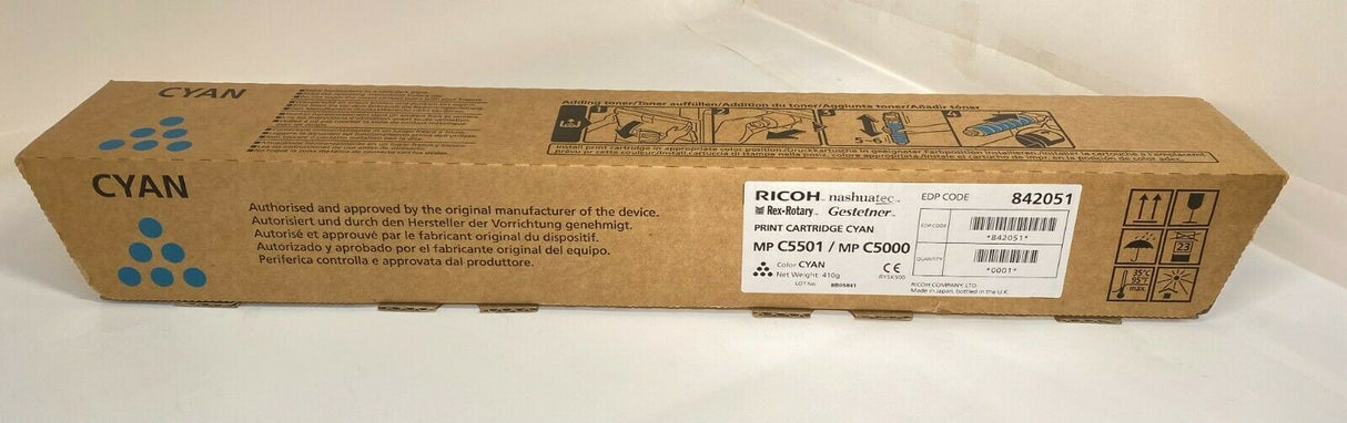 "Original RICOH Toner Cyan Cartridge 842051 MP C5501 C5000 NEU OVP