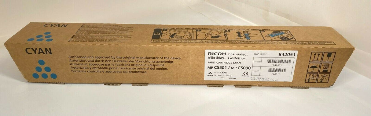 "Originele Ricoh toner cyaancartridge 842051 MP C5501 C5000 NEU OVP