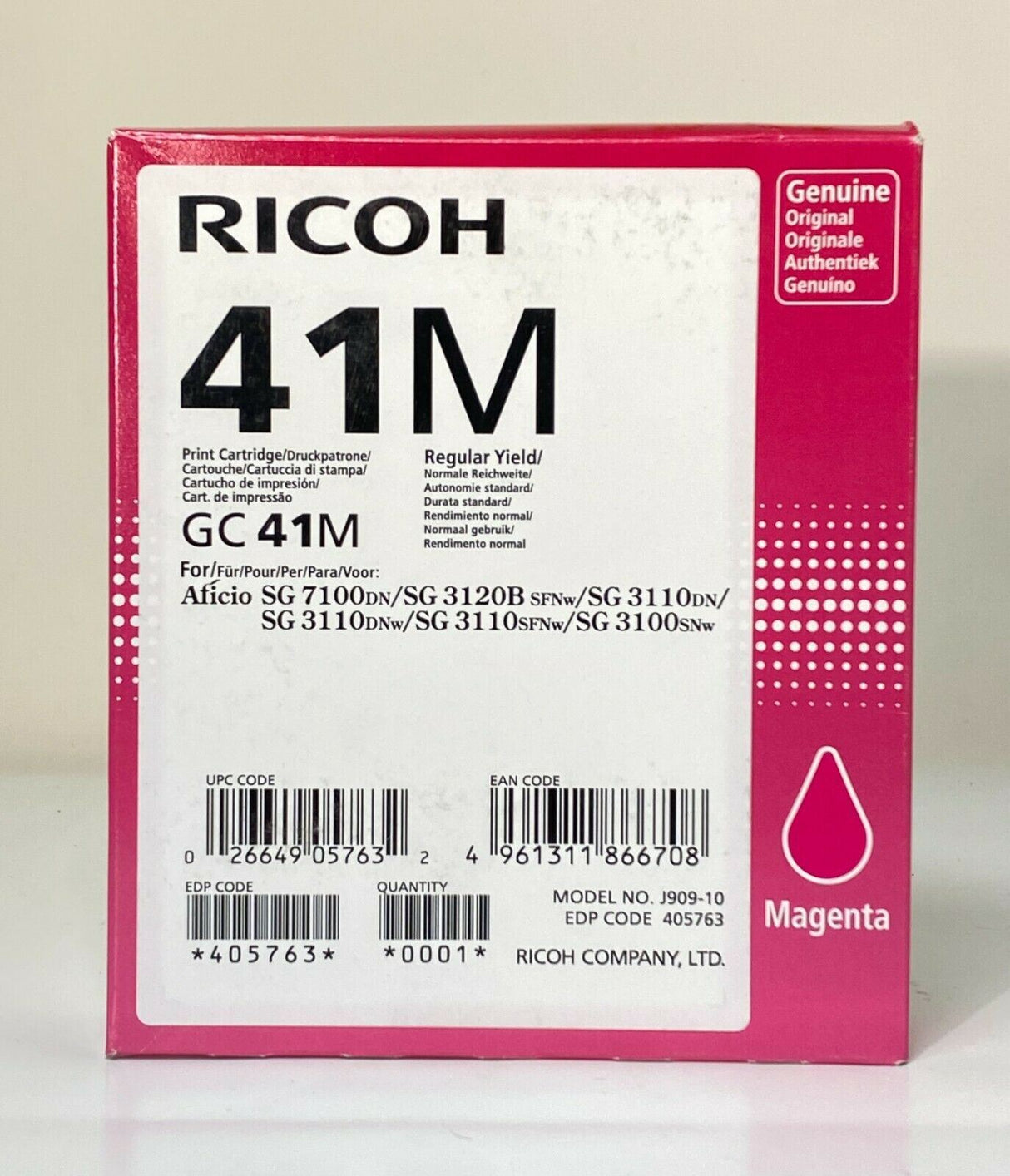 Originální RICOH 405763 Gel GC 41M Magenta für Aficio SG7100 SG3110 SG3120 A-Ware