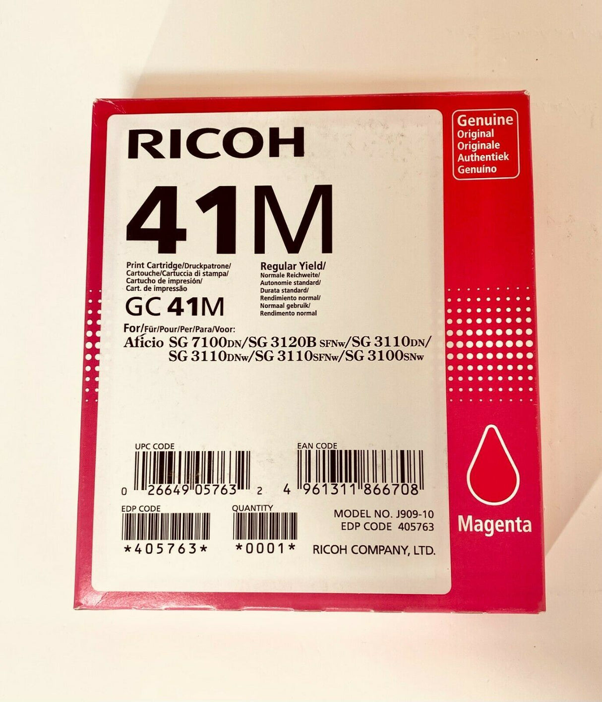 Original RICOH 405763 Gel GC 41M Magenta für Aficio SG7100 SG3110 SG3120 A-Ware