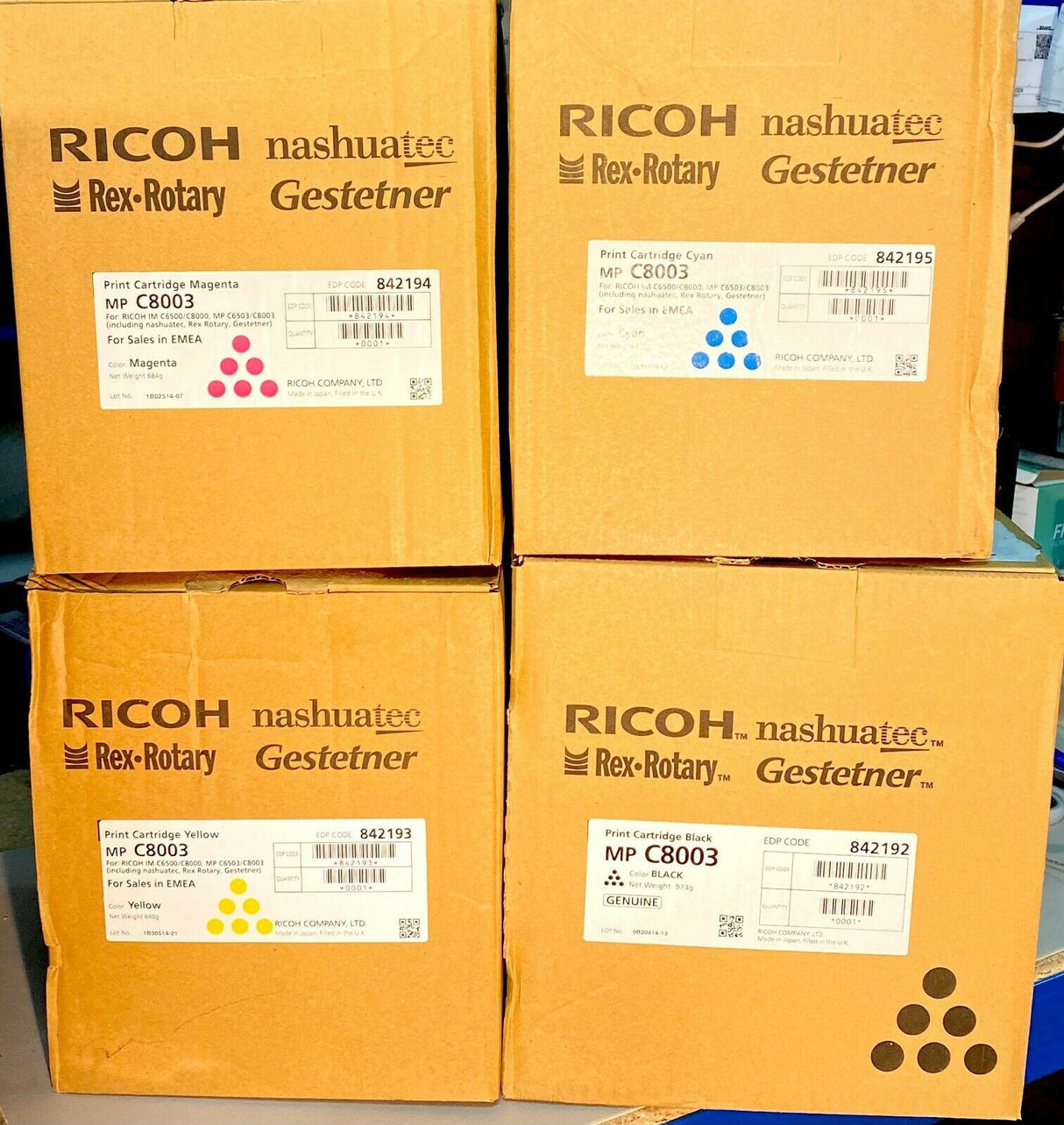 ''Original RICOH Toner Set CMYK Cartridge MP C8003 842192 - 842195 Neu OVP