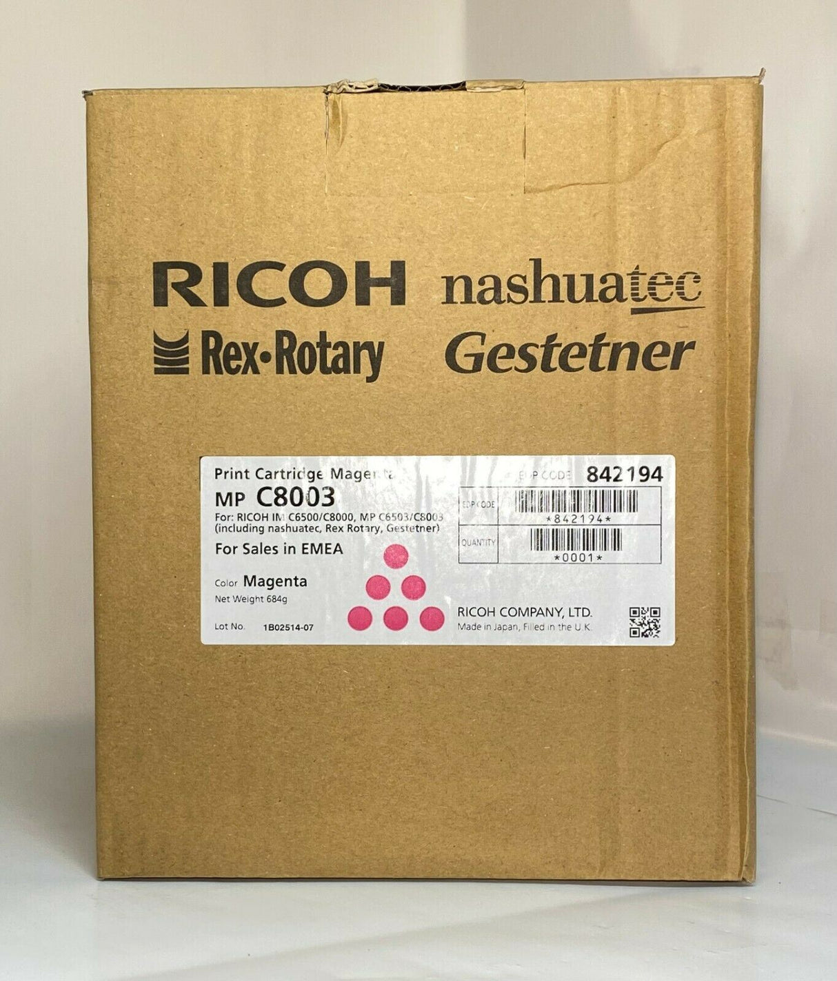''Original RICOH Toner Set CMYK Cartridge MP C8003 842192 - 842195 Neu OVP