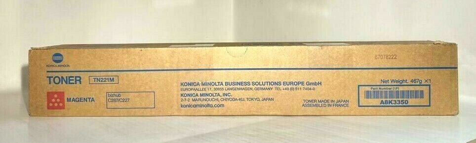 Original Konica Minolta TN221M Magenta Toner A8K3350 für Bizhub C287 C227 NEU OV