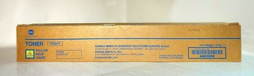 Original Konica Minolta TN221Y Toner Gelb A8K3250 für Bizhub C287 C227