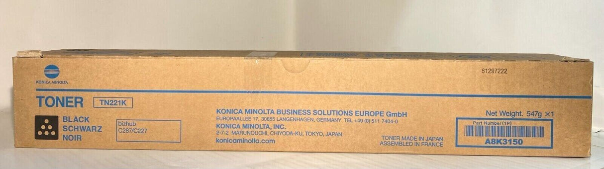 Original Konica Minolta TN221K Toner Black A8K3150 für Bizhub C287 C227 NEU OVP